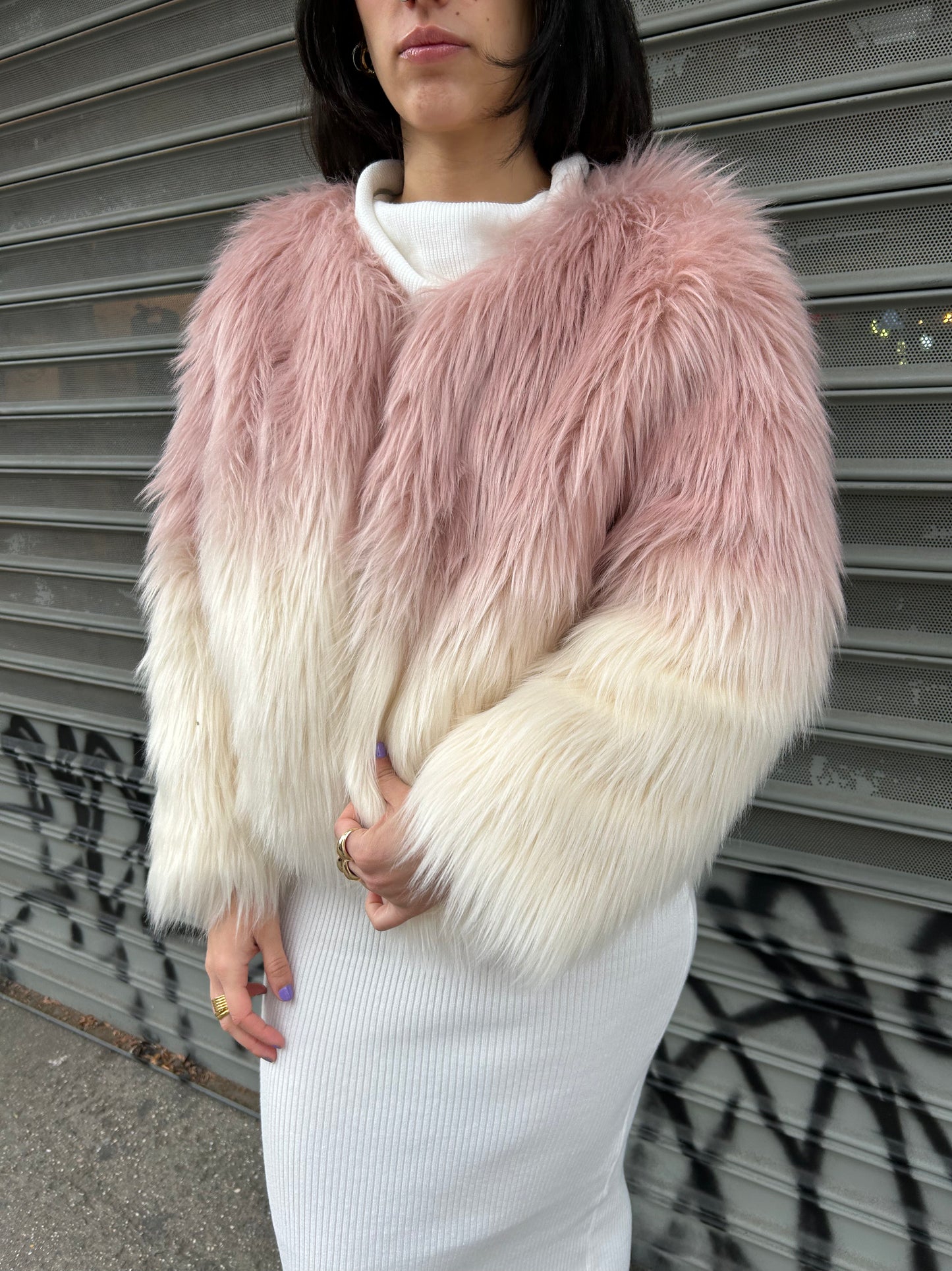 ombre faux fur jacket