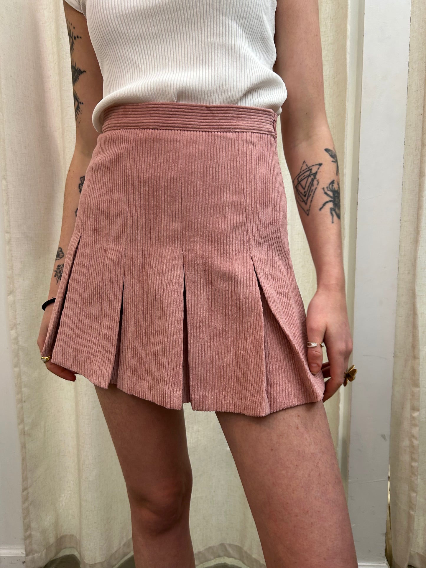 short corduroy pleated skirt