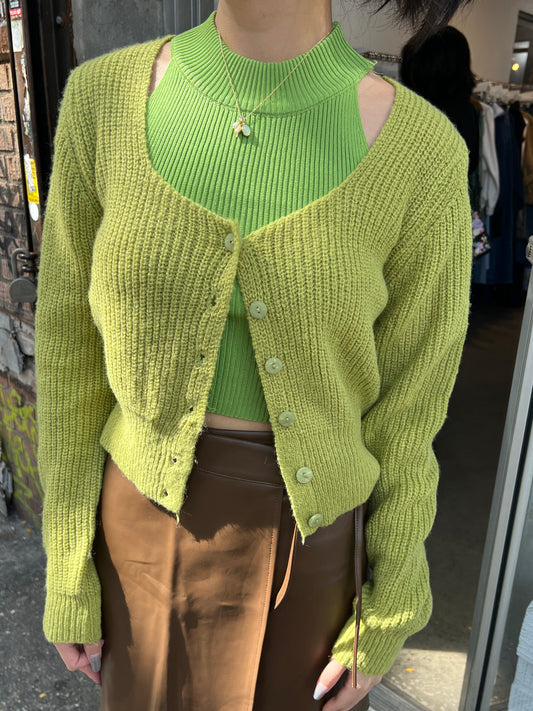 button up rib knit cardigan top