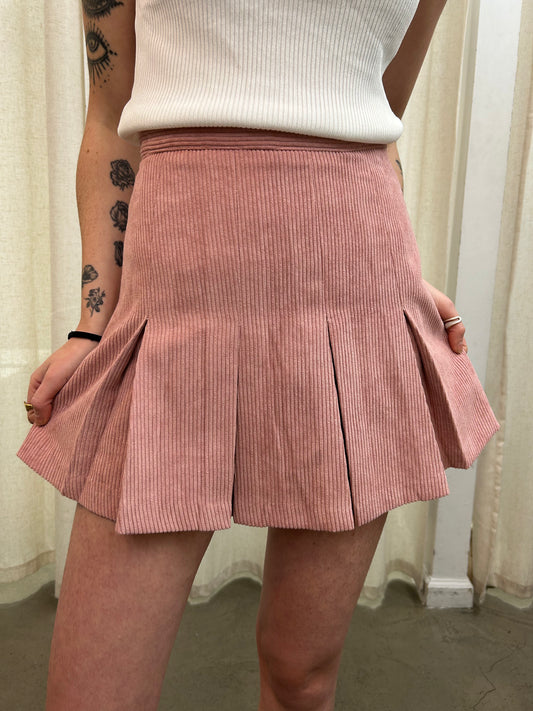 short corduroy pleated skirt