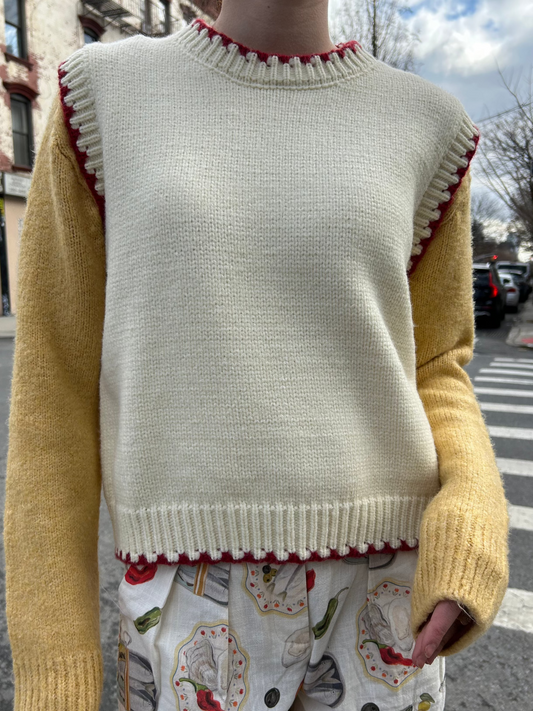 embroidered trim sweater vest