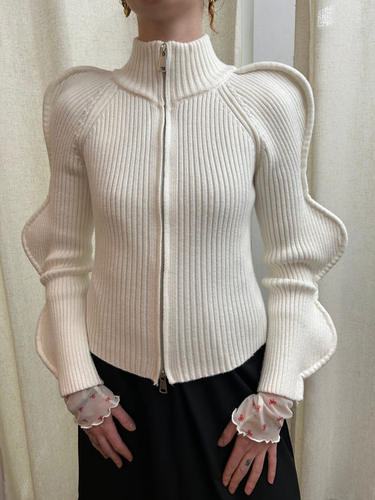 wave knit zip up sweater