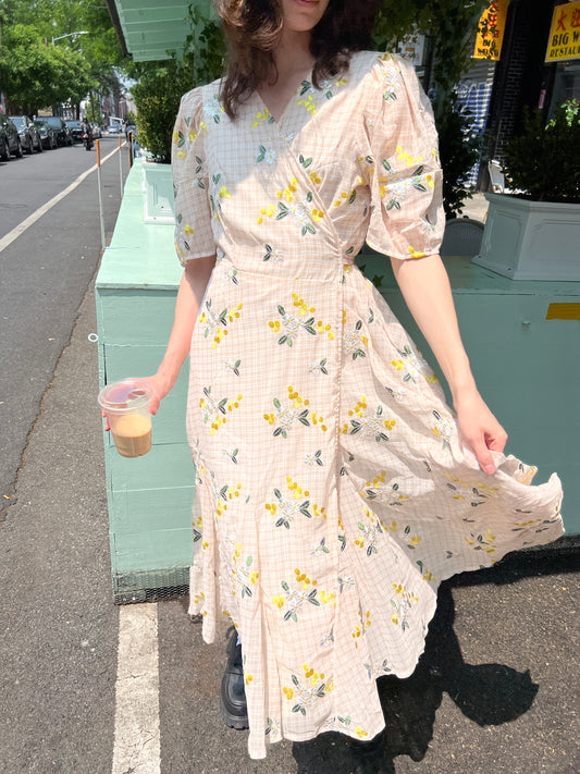puff slv floral maxi dress