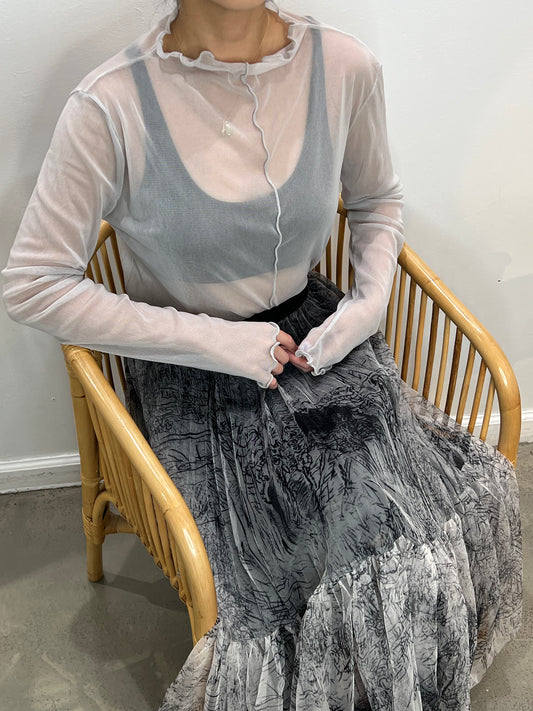 long mesh printed skirt