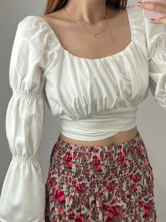 ruffle crop back tie blouse