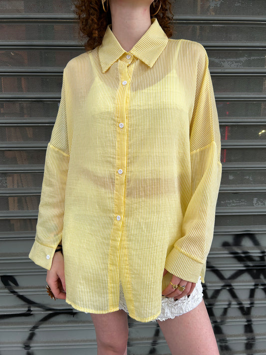 stripe button up loose blouse