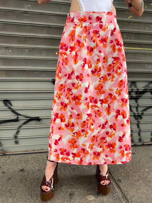 water color floral long skirt