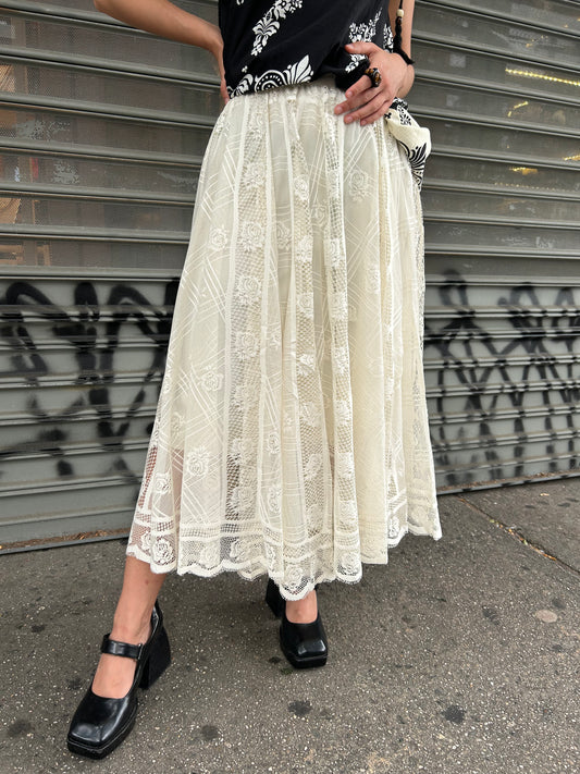 floral embroidered detail midi skirt