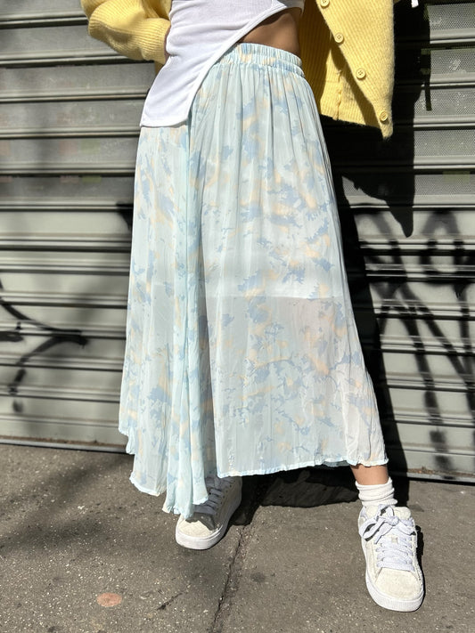 long printed pleated skirt