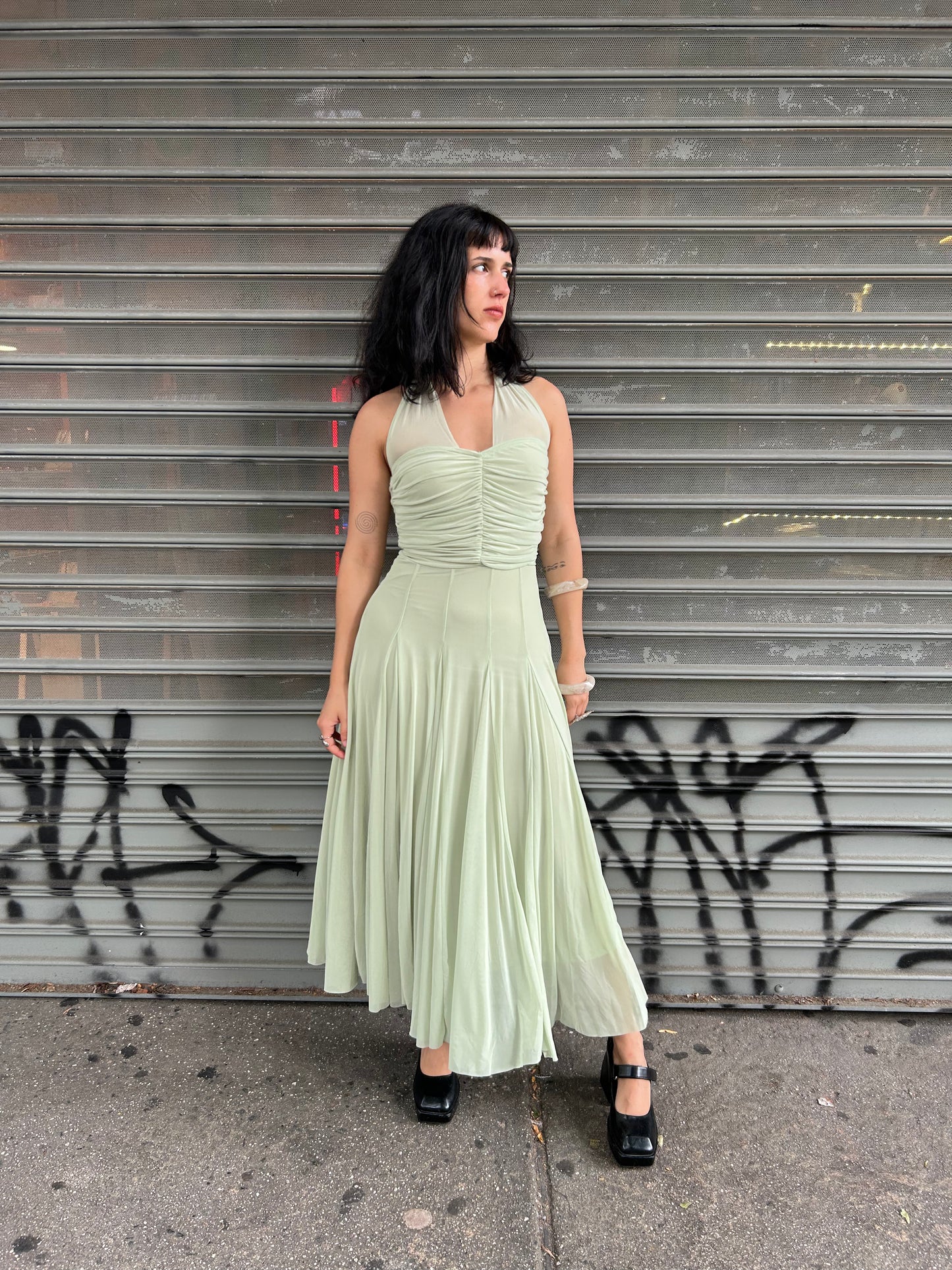 front ruched long dress