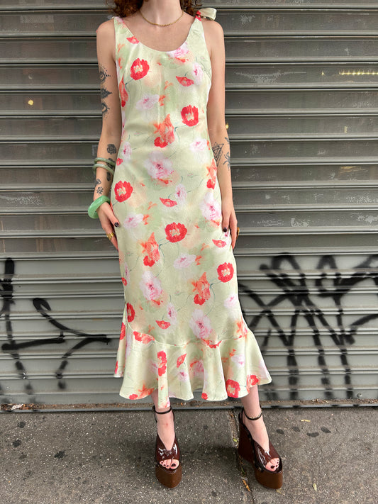 printed satin midi dress