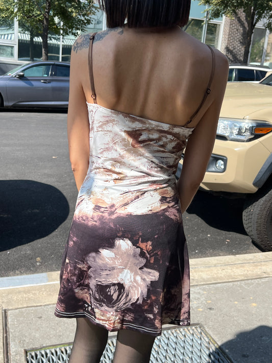 floral sketch print short dress