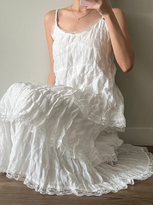 spaghetti strap tiered long dress