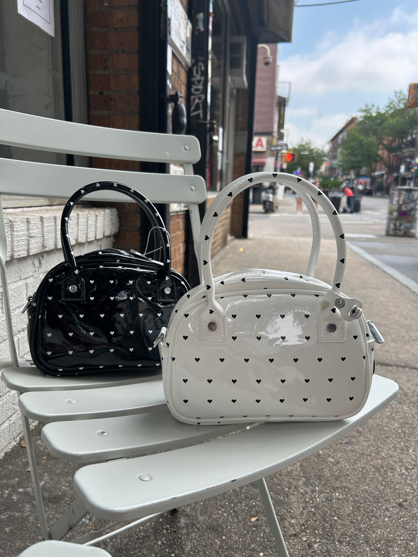 heart print handbag