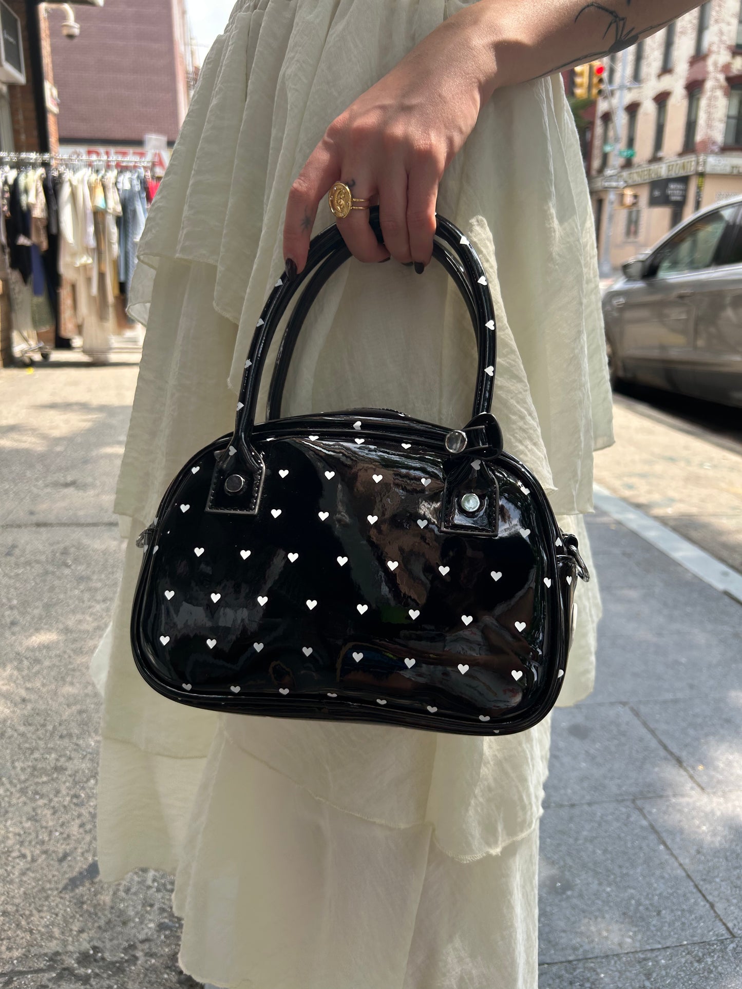 heart print handbag