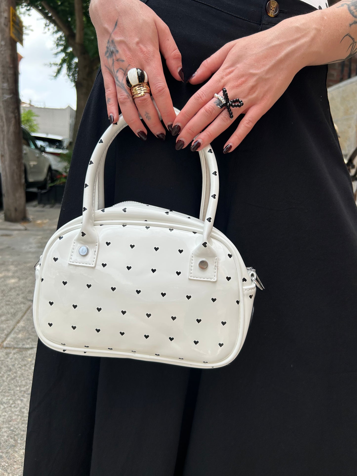 heart print handbag