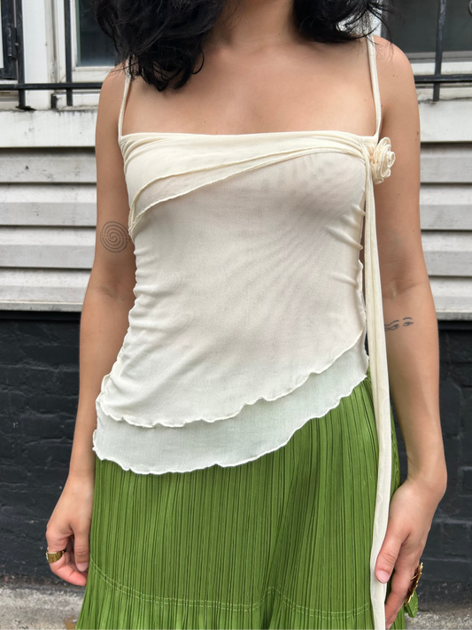 rosette detail mesh tank