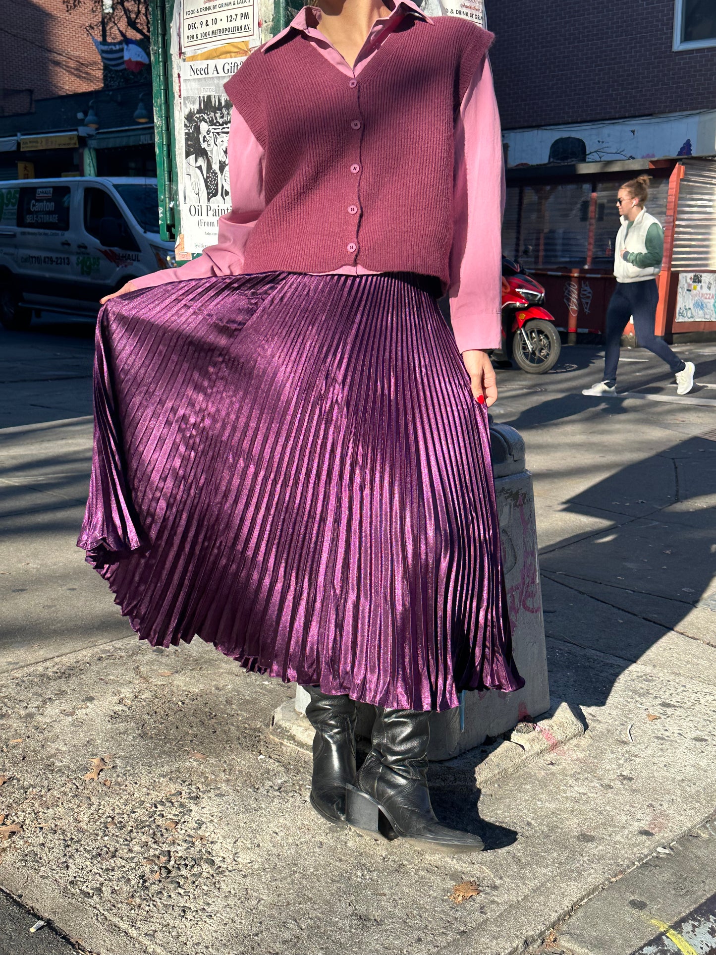 satin pleated long skirt