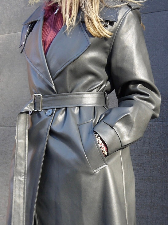 belted long coat jacket