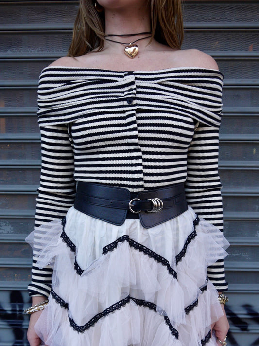 off shoulder stripe knit top