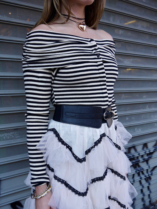 off shoulder stripe knit top