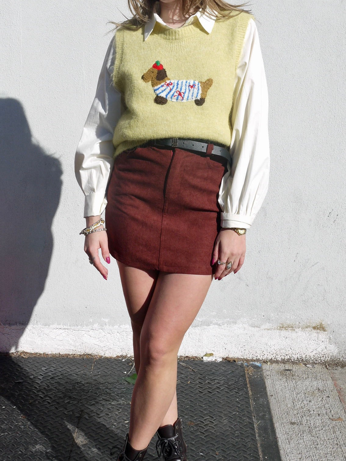 belted corduroy short skirt