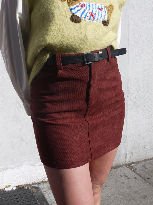 belted corduroy short skirt