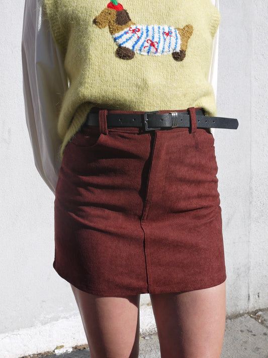 belted corduroy short skirt