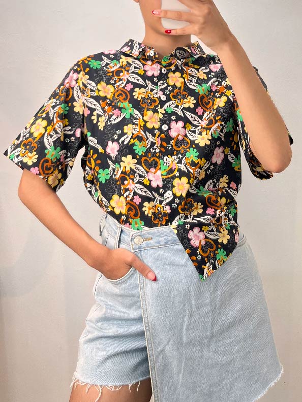 short slv multi print blouse