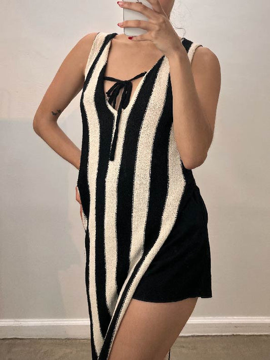 terry side slit long knit top