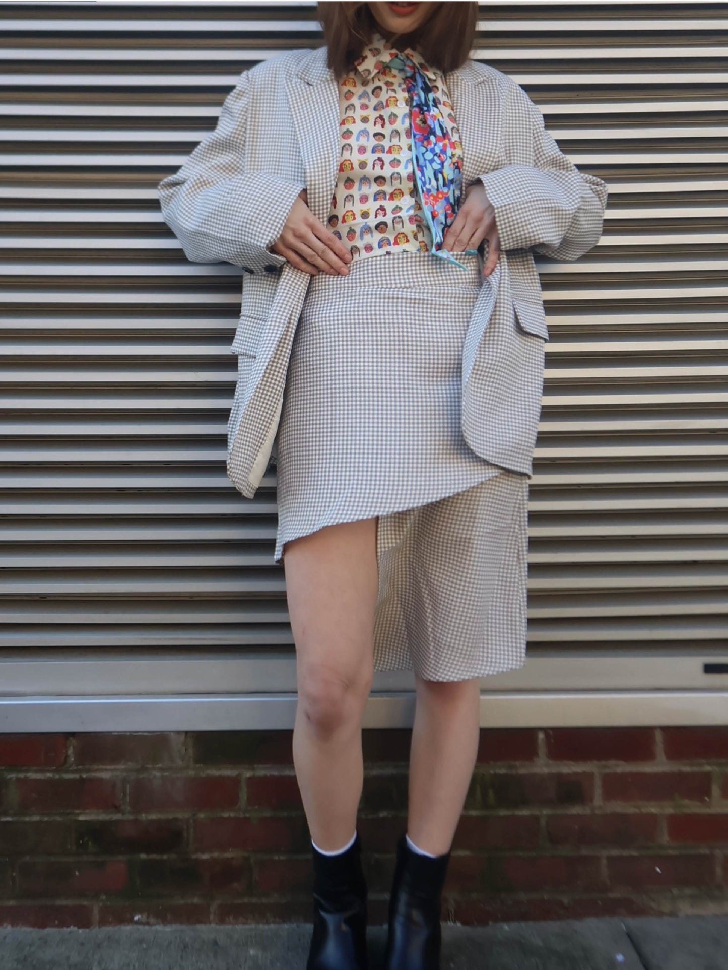 mini checkered blazer w skirt set
