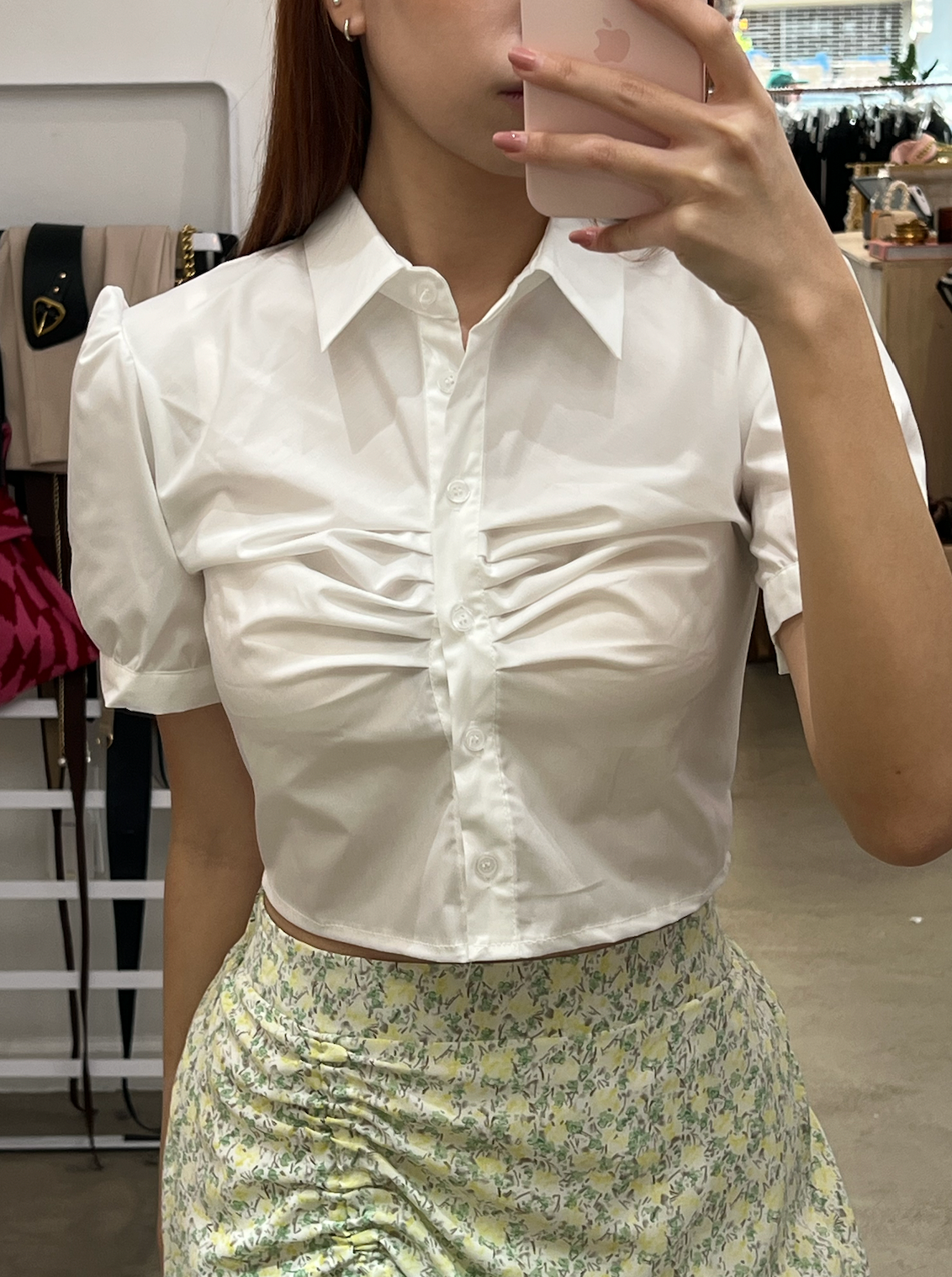 front ruched short sleeve blouse