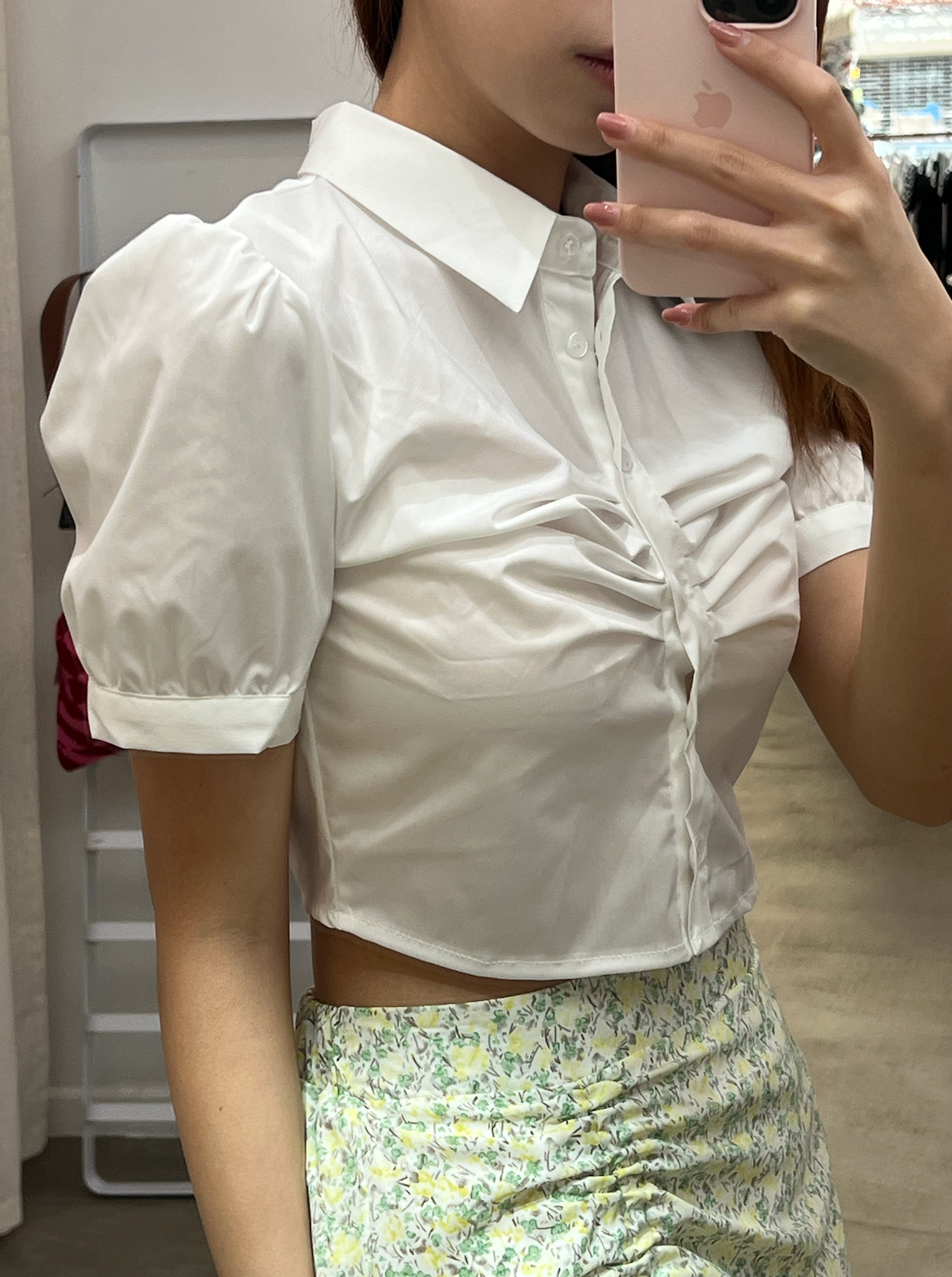 front ruched short sleeve blouse