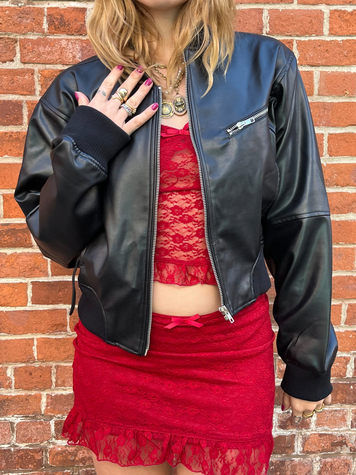 faux leather bomber jacket