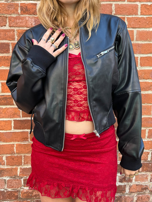 faux leather bomber jacket