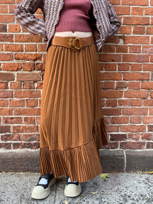 asymmetrical pleated long skirt