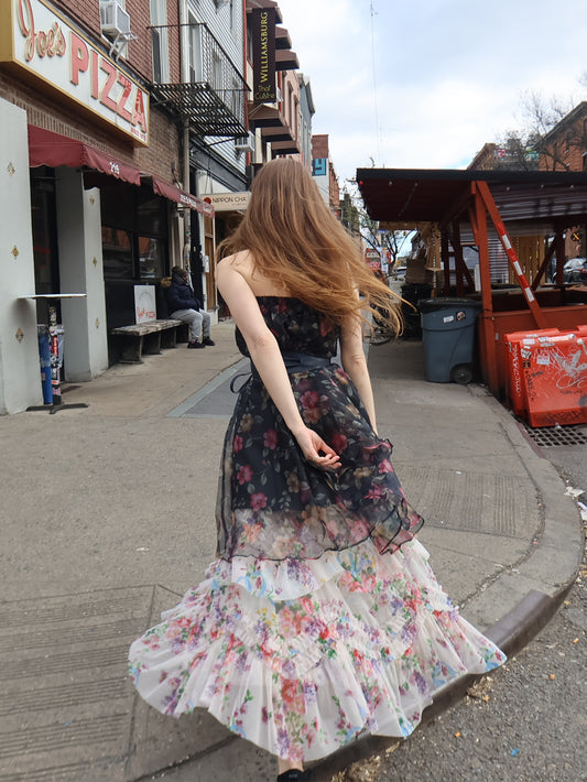 floral multi tiered long skirt