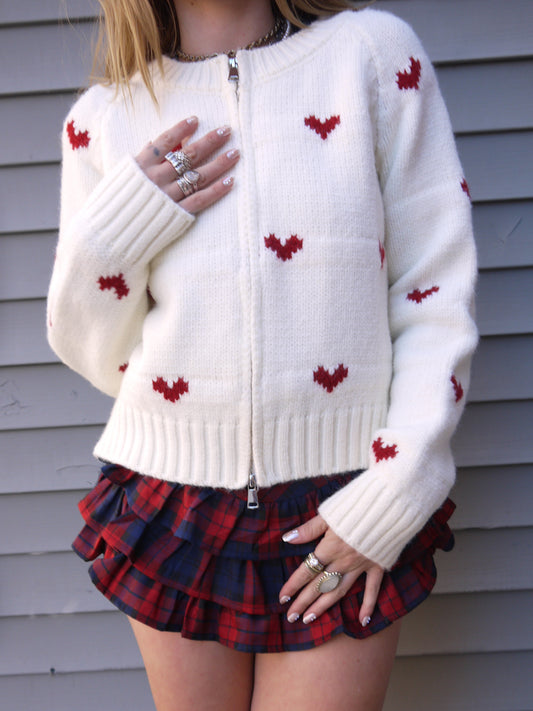 heart detail zip up sweater