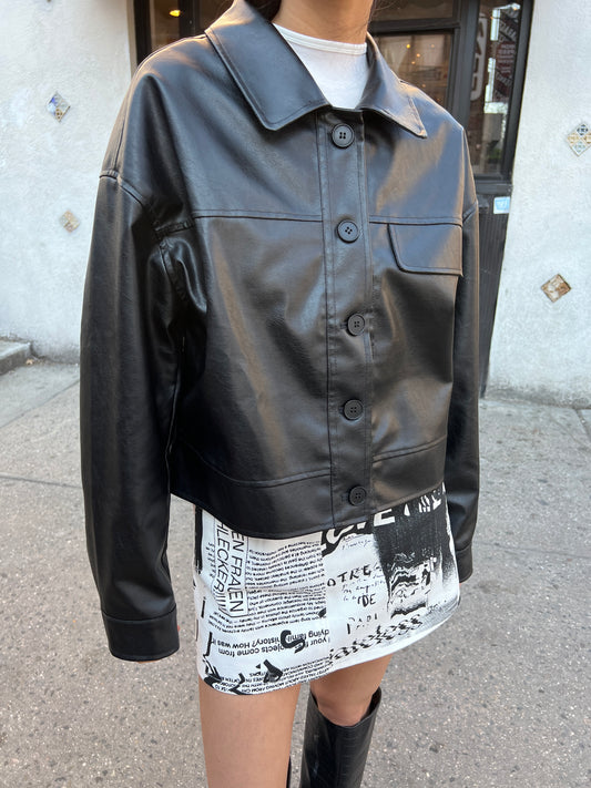 faux leather boxy jacket