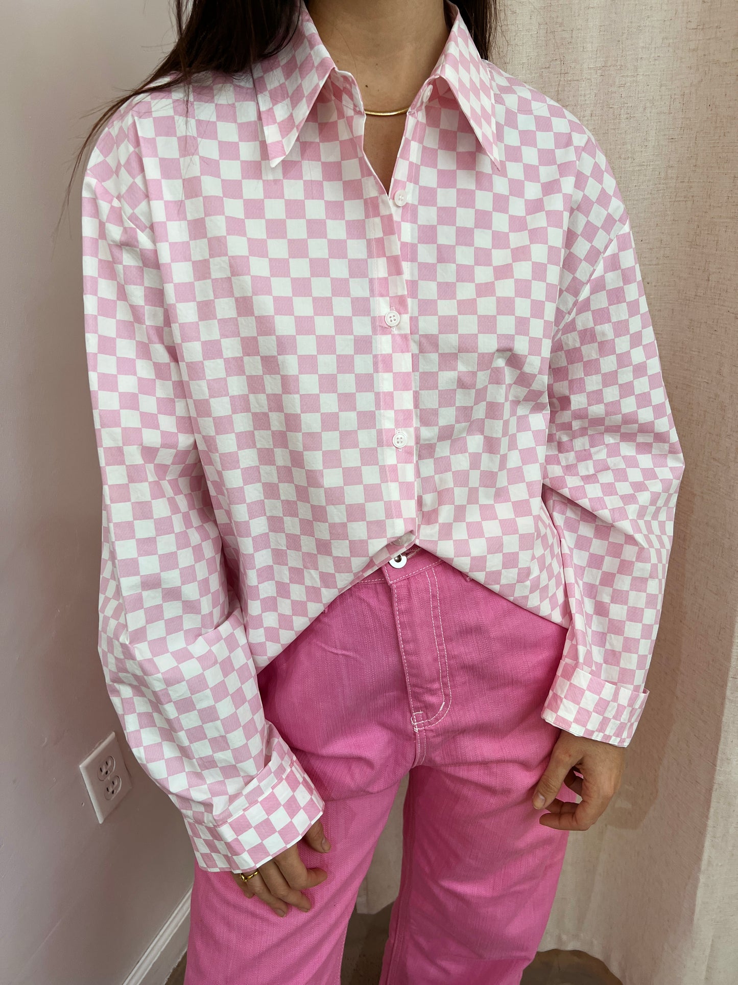 checkered long slv blouse