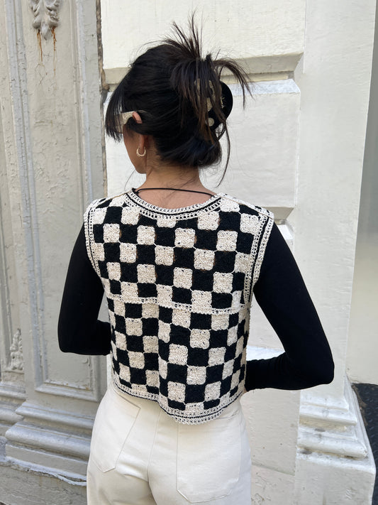 checkered crochet vest