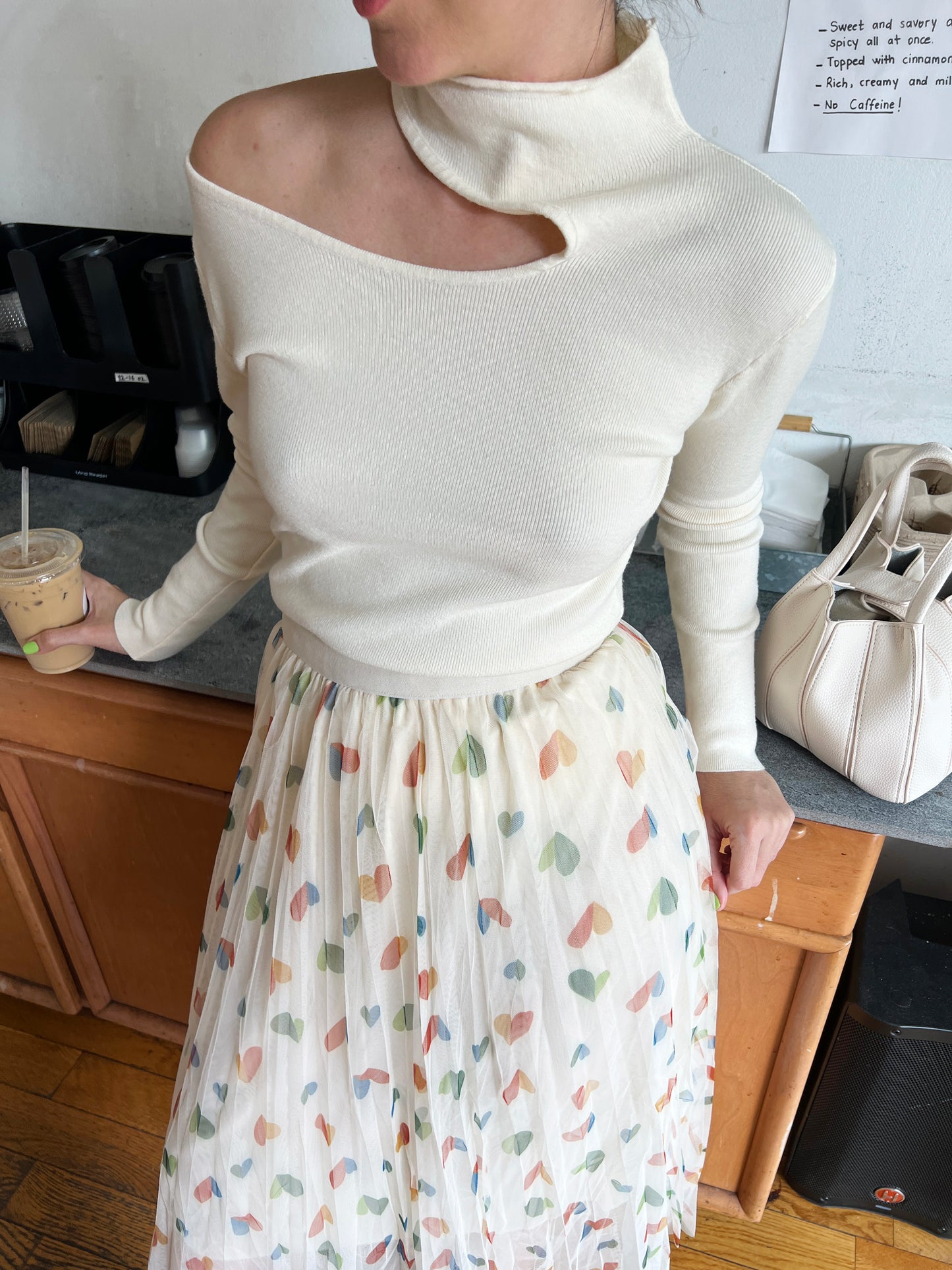 heart print pleated midi skirt