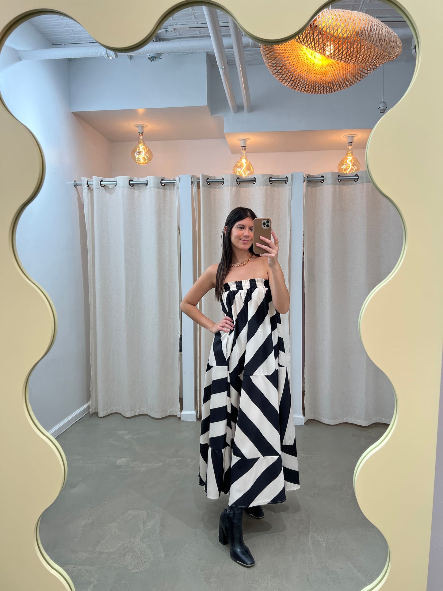 Strapless Bold Stripe Maxi Dress