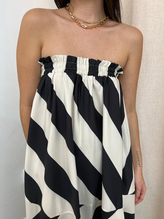 Strapless Bold Stripe Maxi Dress