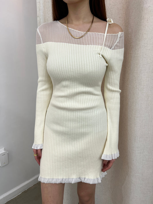 mesh detail ruffle dress